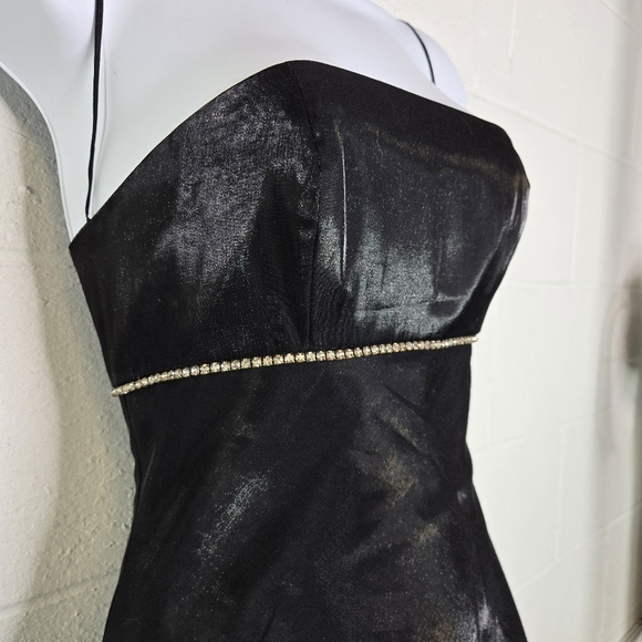 Vtg 90s Y2k Cache Black Liquid Lace Up Corset Back Rhinestone Formal Dress - Picture 6 of 14